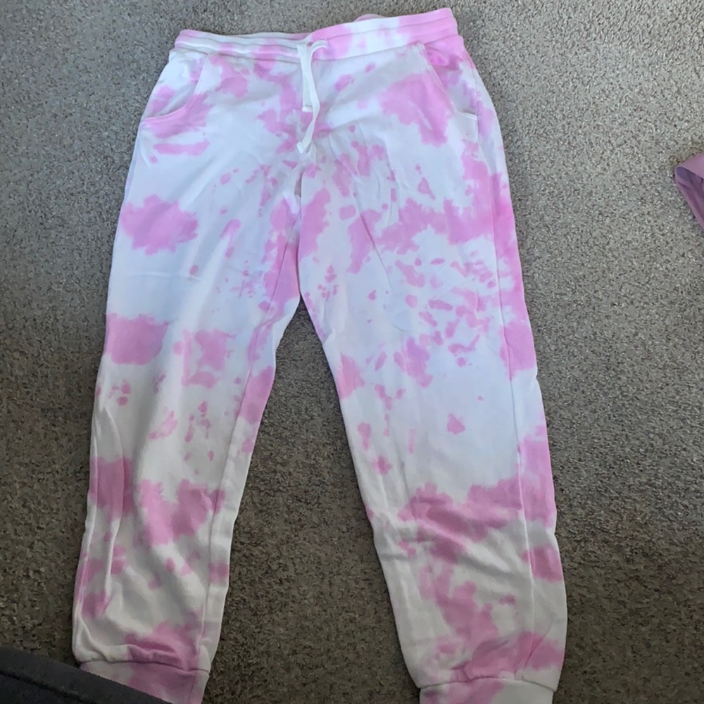 Pink and white tie dye joggers. Size large.